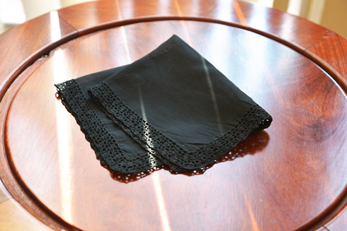 Black Handkerchief with Black Lace Trims 12"x12"